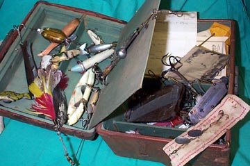 Sold at Auction: ANTIQUE FISHING TACKLE BOX W/ LURES